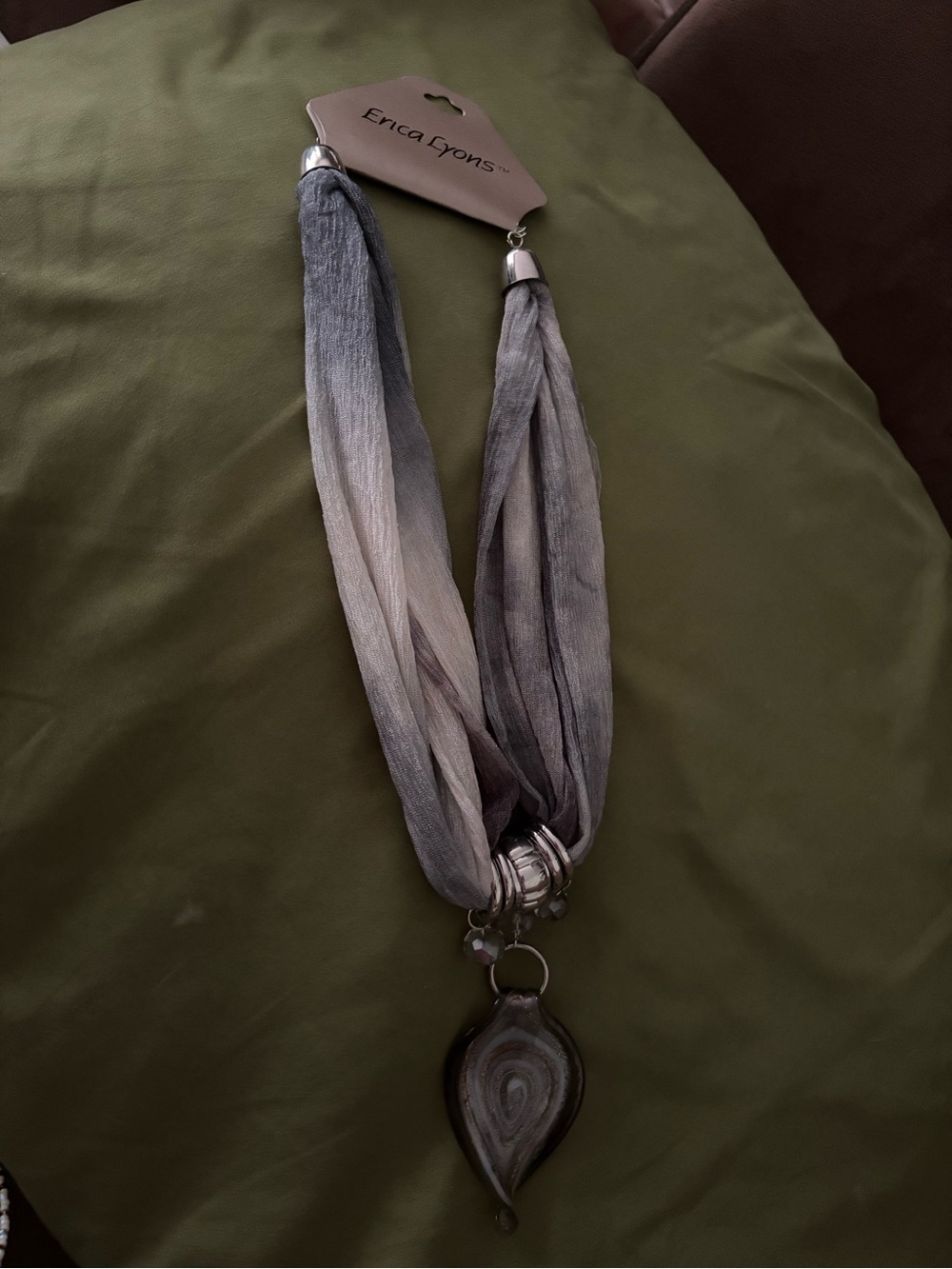 Erica Lyons Gray Ombre Scarf Necklace with Teardrop Pendant